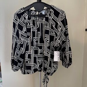 Nine West Black and White Abstract Blouse